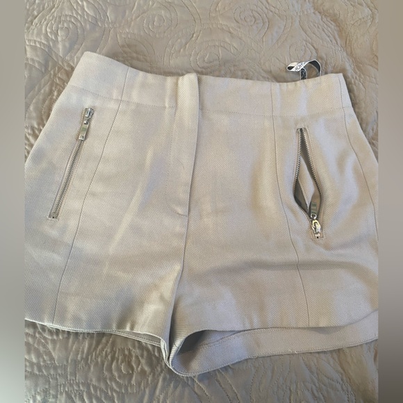 Topshop Pants - TopShop Cream High Waist Zipper Mini Shorts size 8